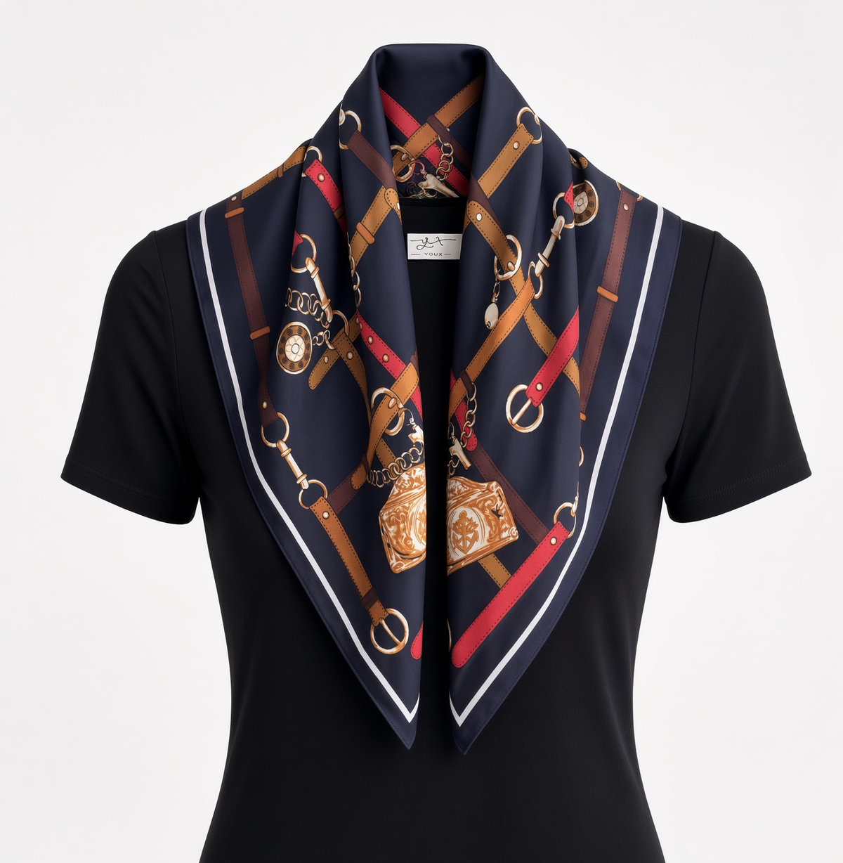 Bridle, Cognac and Navy Scarf