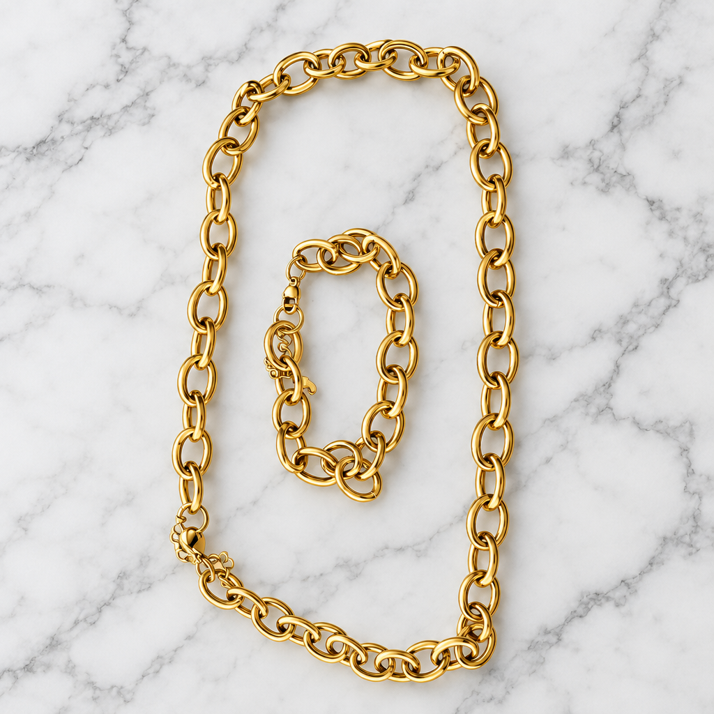 Easy Link Chunky Chain Necklace and Bracelet Set