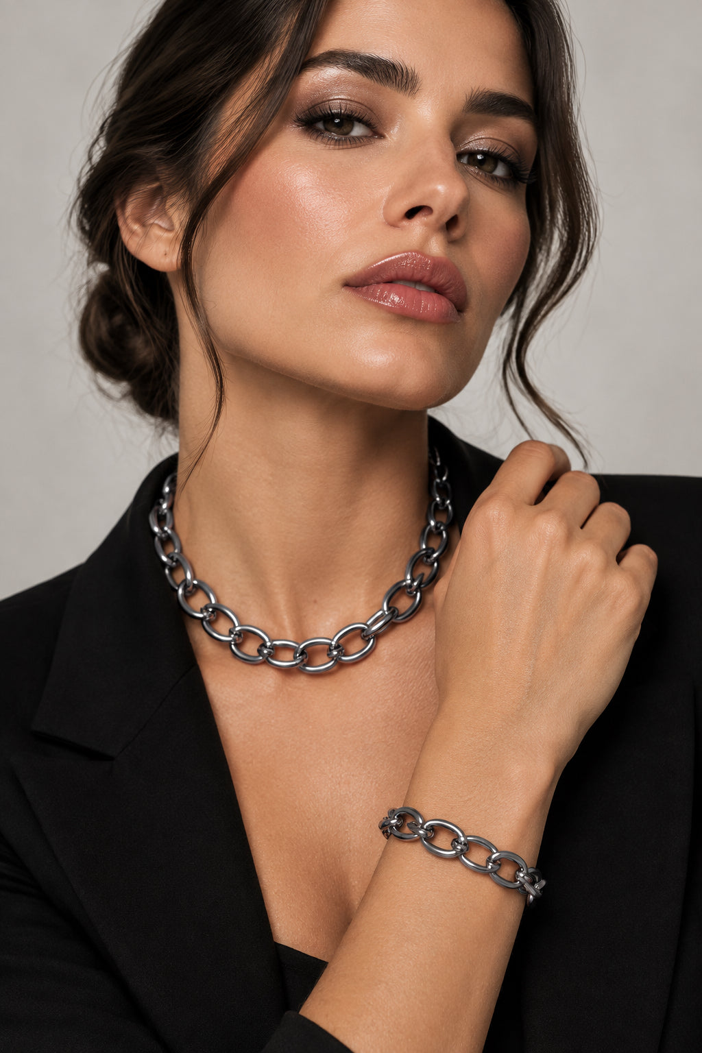 Easy Link Chunky Chain Necklace and Bracelet Set