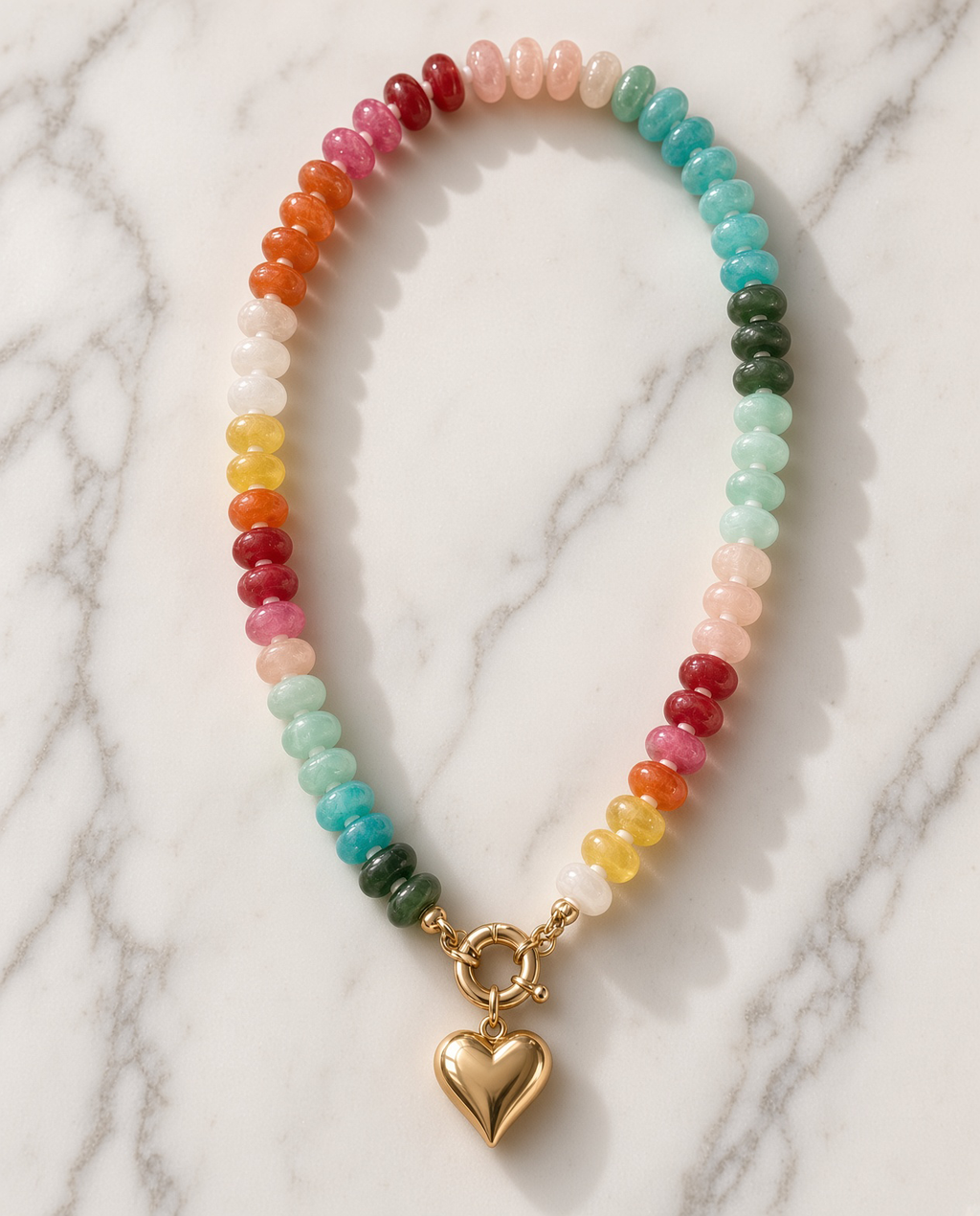Palette Heart | Rainbow Gemstone Necklace with Gold Charm