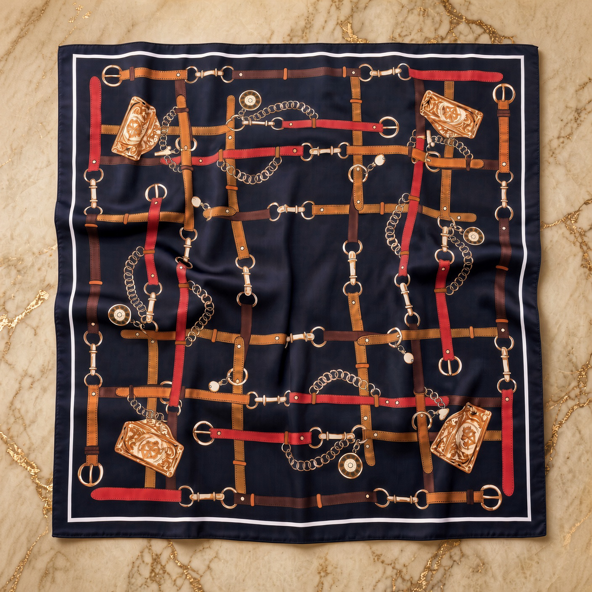 Bridle, Cognac and Navy Scarf