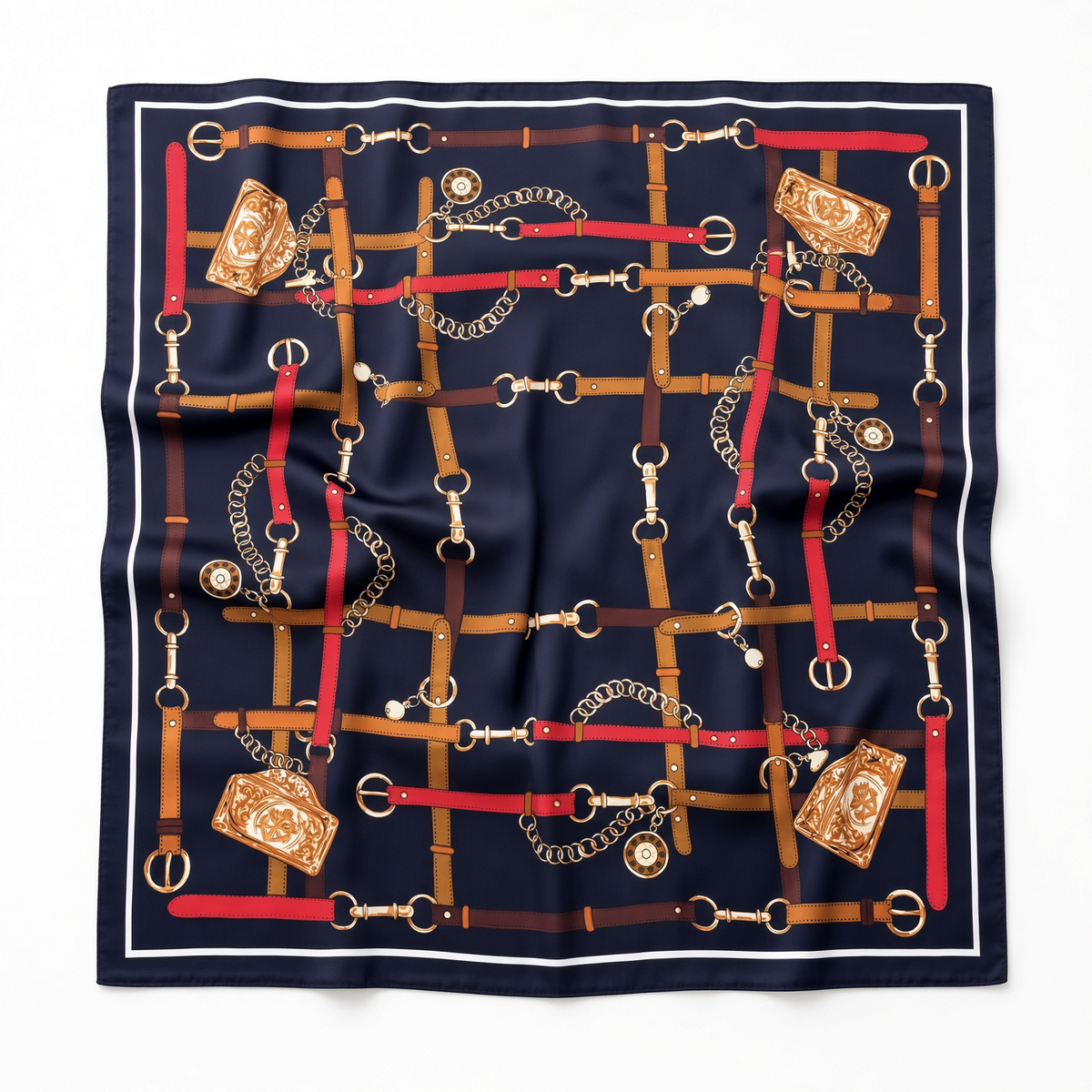 Bridle, Cognac and Navy Scarf