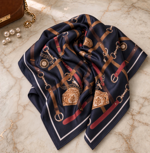 Bridle, Cognac and Navy Scarf