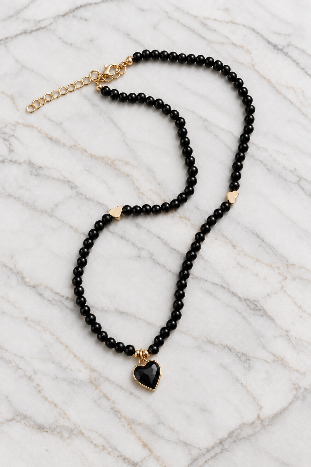 Noir Heart Beaded Necklace