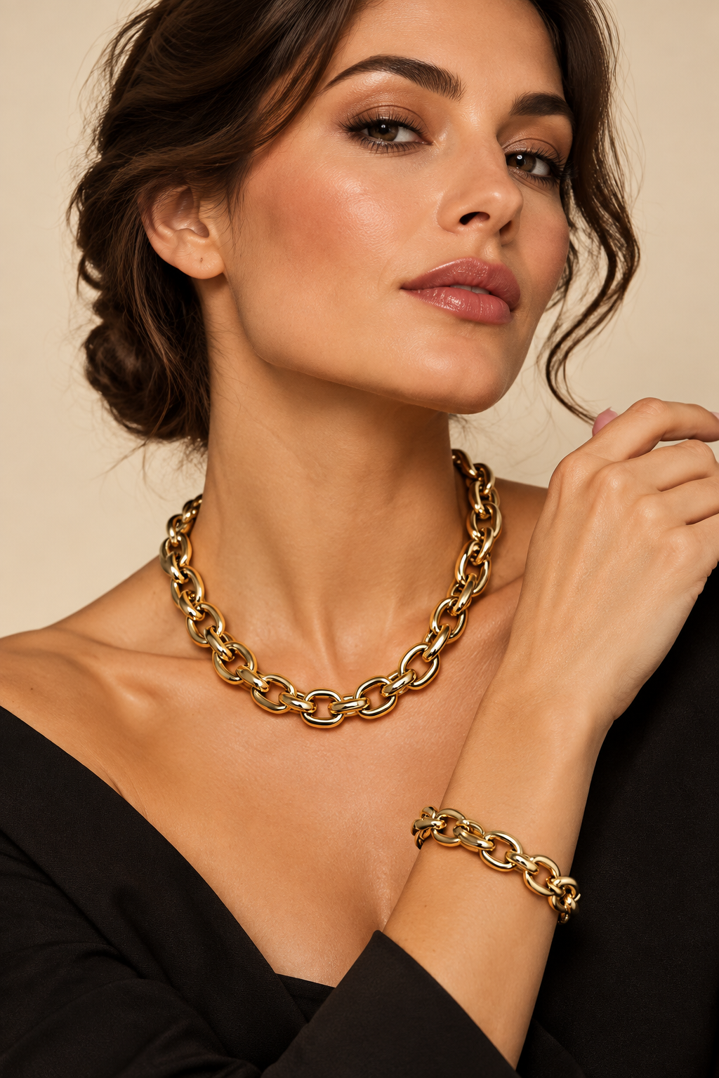 Easy Link Chunky Chain Necklace and Bracelet Set