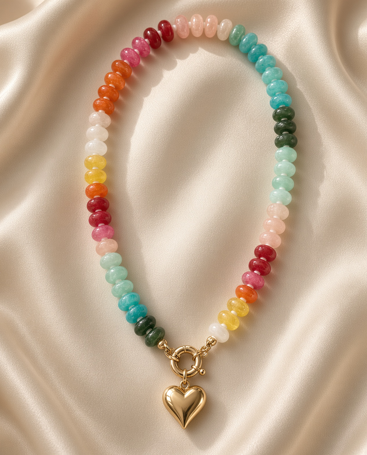 Palette Heart | Rainbow Gemstone Necklace with Gold Charm