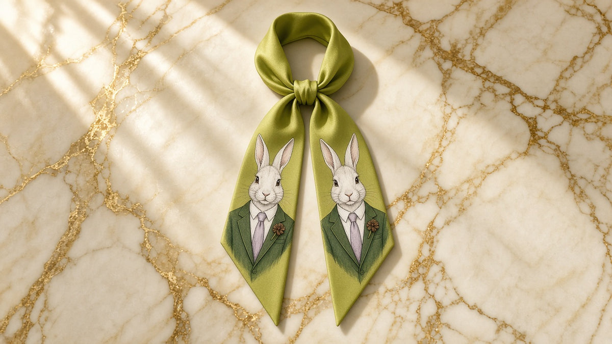 Dapper Hare Scarf on cream marble with gold veining